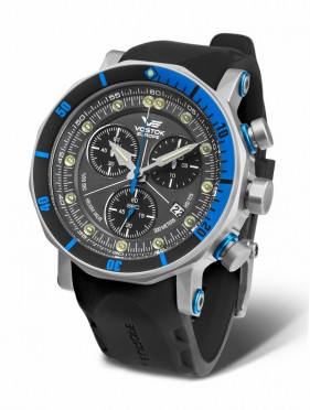 pnske hodinky Vostok-Europe LUNOCHOD-2 chrono line  6S30/6205213 ierny silikn